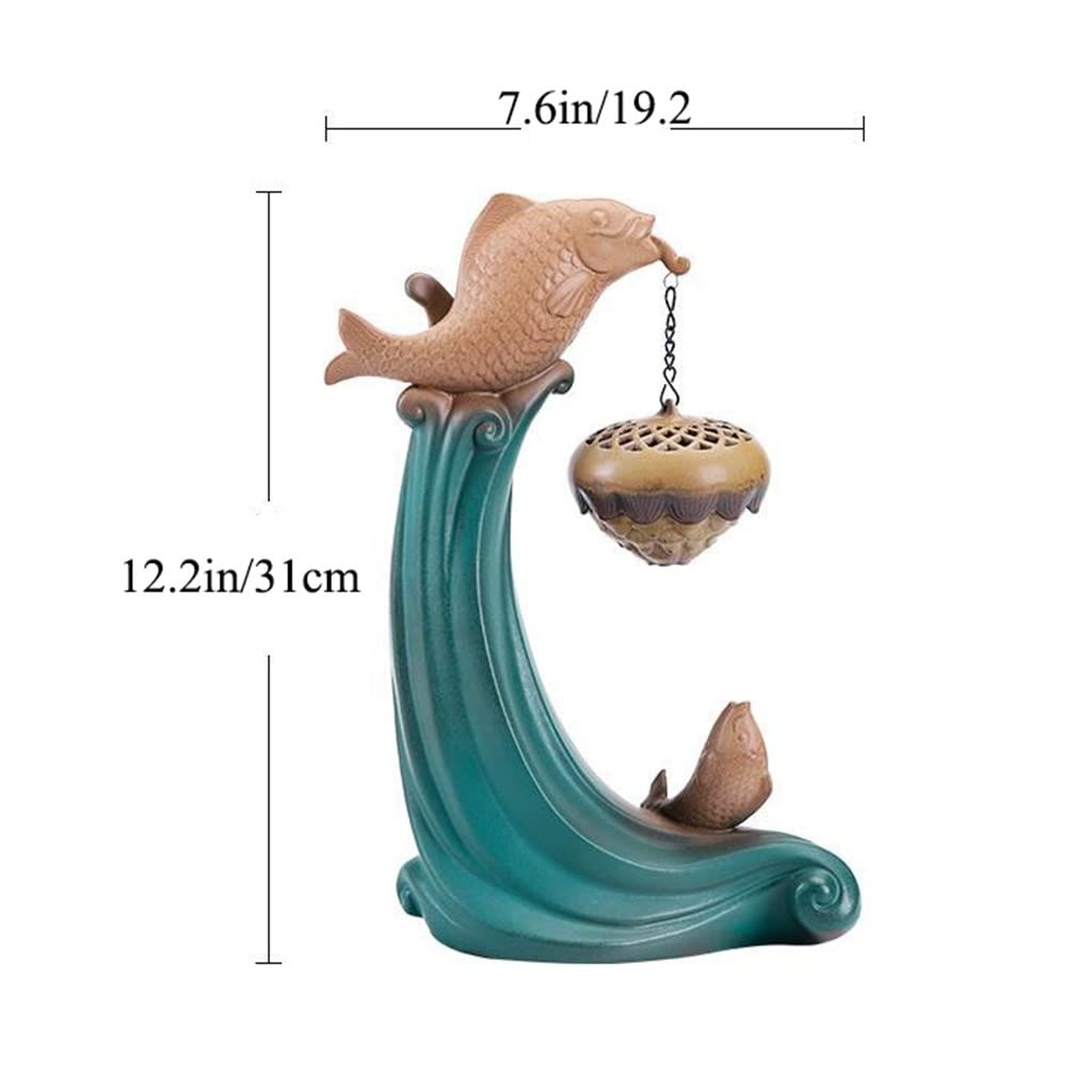 CAZOY Räuchergefäß-Rückflusshalter, handgefertigte Keramik-Doppelfische, Unterstützung for Yoga, Aromatherapie, Heimornament for Räuchertürme, Räucherring
