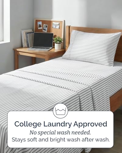 Image of Twin XL 4 Piece Sheet Set - College Dorm Room Essentials - Grey Stripes