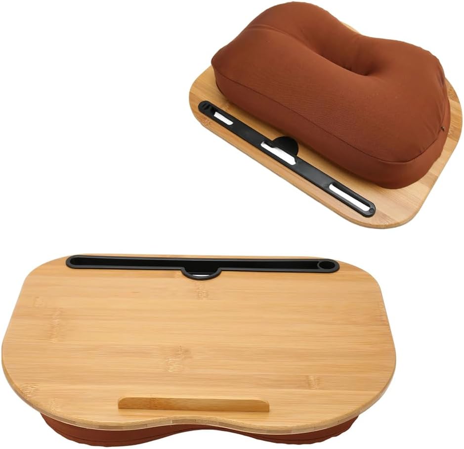 Lap Desk, Laptop Lap Bamboo Desks with Anti-Slip Stopper Removable Pillow Cushion Cover, Right Left Mouse Pad and Wrist Pad, Tablet Phone Holder for Bed Sofa Couch Floor