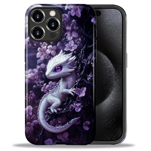 ZHEGAILIAN Case for iPhone 16 Pro,Shockproof Hard Shell + Soft Silicone 2 in 1 Hybrid,Shockproof Bumper Drop Protective - Baby Dragon Lavender Floral