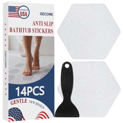 Gecork 14PCS Anti-Slip Shower Stickers with Scraper, Clear, Hexagonal