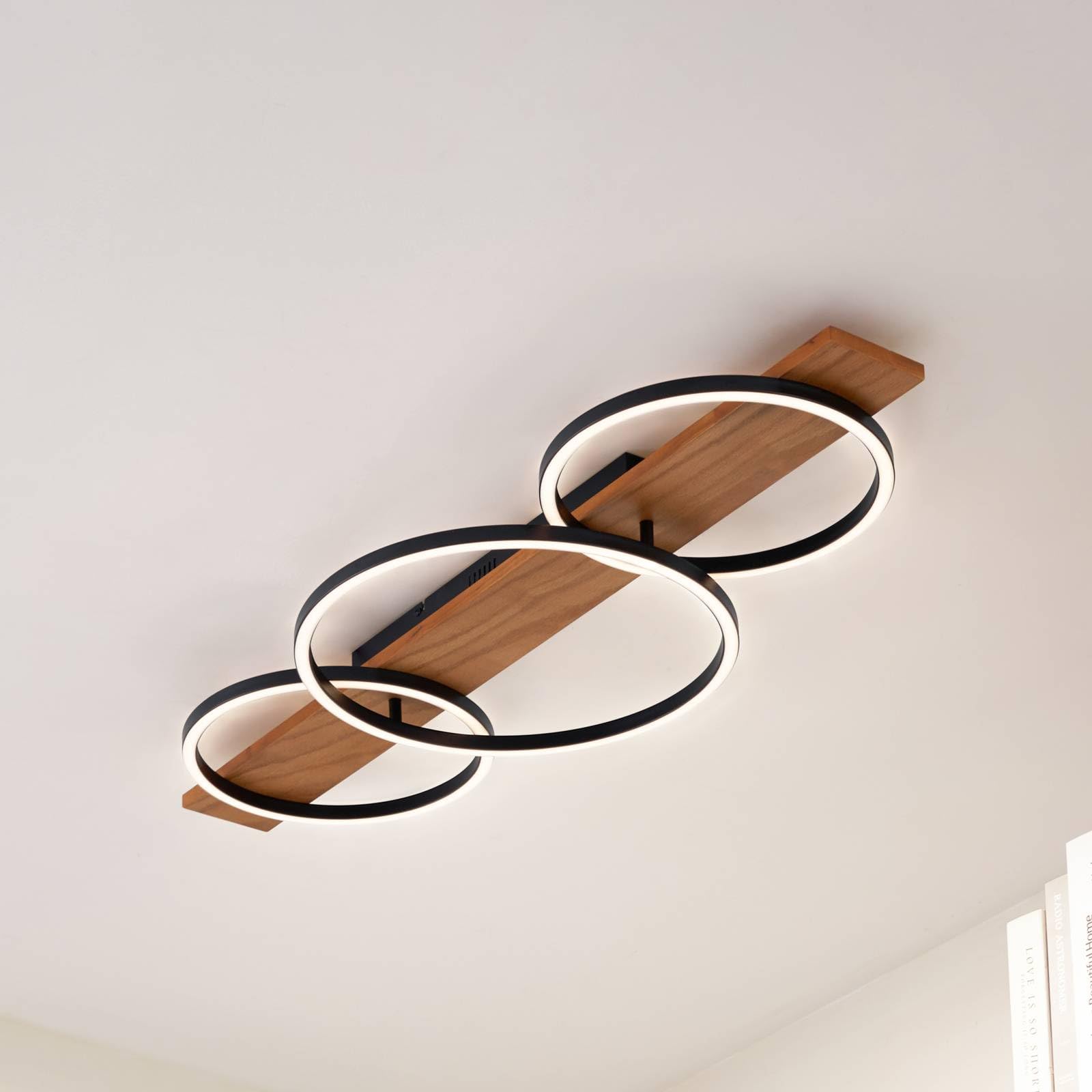 Lindby LED Deckenleuchte Galad dimmbar (Modern) aus Holz (3 flammig,) - Lampe Deckenlampe Wohnzimmerleuchte