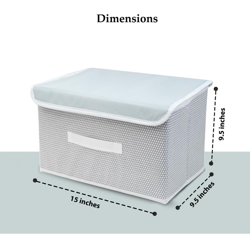 Image of Foldable Non-Woven Big Storage Box with Lid and Handles, Grey, Multipurpose Organiser for Clothes and Toys, Pack of 2