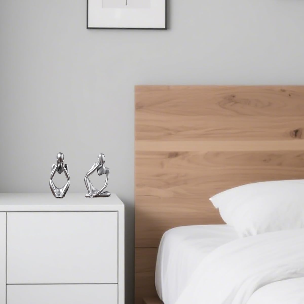 Scultura moderna per la casa, set da 3 pezzi, set di statua in resina argentata, decorazione per davanzale, decorazione per la casa, libreria, ufficio, scrivania, pensiero, meditazione