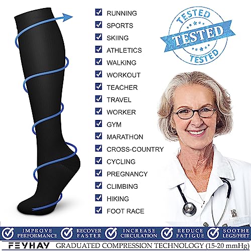 Image of FEYHAY Copper Compression Socks (3 Pairs) 15-20 mmHg Circulation is Best Athletic & Daily for Men & Women, Running, Climbing