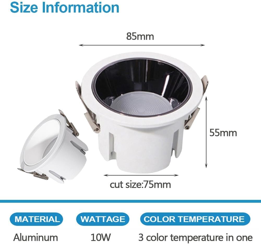 XBTGS 4 pezzi di luce LED, copertura deflettore in alluminio, luce LED da incasso rotonda dimmerabile da 10 W, illuminazione LED da incasso per luce diurna, luce retrofit, Dark