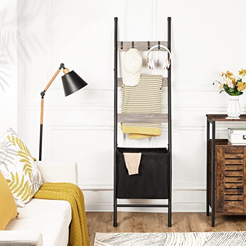 Hoobro Blanket Ladder With Basket, 4 Tier Ladder Shelf, Decorative Ladder, Blanket Holder Rack With 4 Removable Hooks, Drying And Display Rack For Bathroom, Stable And Sturdy, Greige Bg31Cj01 #TOP3