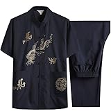 Tang Suit Hanfu Traditionelle chinesische Kleidung, Kung Fu Hemd, Uniform, langärmlig, Mantel Tops und Hose, Blau 1, L