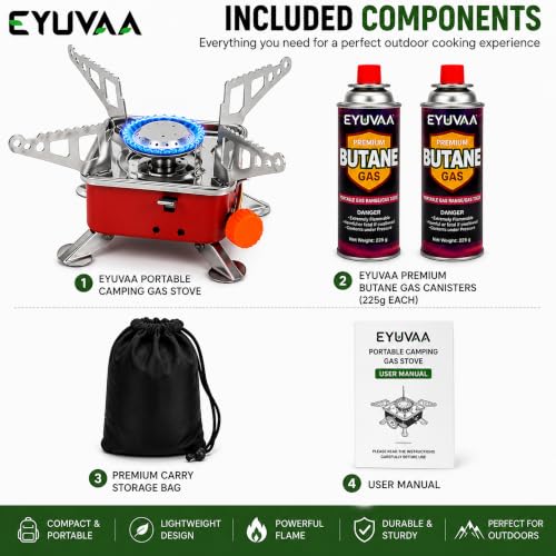 Image of EYUVAA LABEL Alloy Steel Portable Gas Stove for Travel with Butane Gas Cylinder, Folding Furnace Outdoor Camping Stove, Lightweight Gas Burner for Hiking and Emergency Use (Stove + 2 Butane Refill)