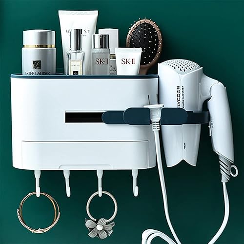 AFULILI Estante de almacenamiento de baño montado en la pared, organizador de baño sin perforaciones, con soporte para secador de pelo, soporte de