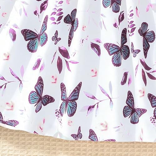 Image of Girl's 2 Pieces Outfits Spaghetti Purple Layered Crop Top and Butterfly Print Skirt Set with Belt 7-13 Years