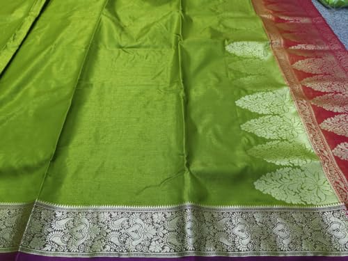 Image of Women's Glory Banarasi Satin Silk Saree with Rich Zari Woven Border & Pallu | Soft Glossy Party Fancy Traditional Saree for Wedding, Festive, Function | Blouse Piece Included
