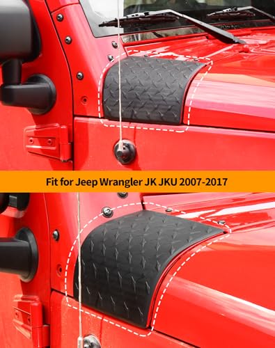 Image of Hoolcar Cowl Body Armor Outer Corner Guards Hood Guard Cover Compatible with Jeep Wrangler JK JKU 2007-2017, Black