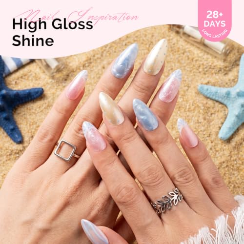 Image of MelodySusie Pearl Gel Nail Polish Set, 6 Colors Pastel Macaron White Green Pink Purple Blue Yellow Iridescent Drawing Glitter Gel Polish Soak Off Swirl Shell Thread Effect Nail Art Gifts for Women