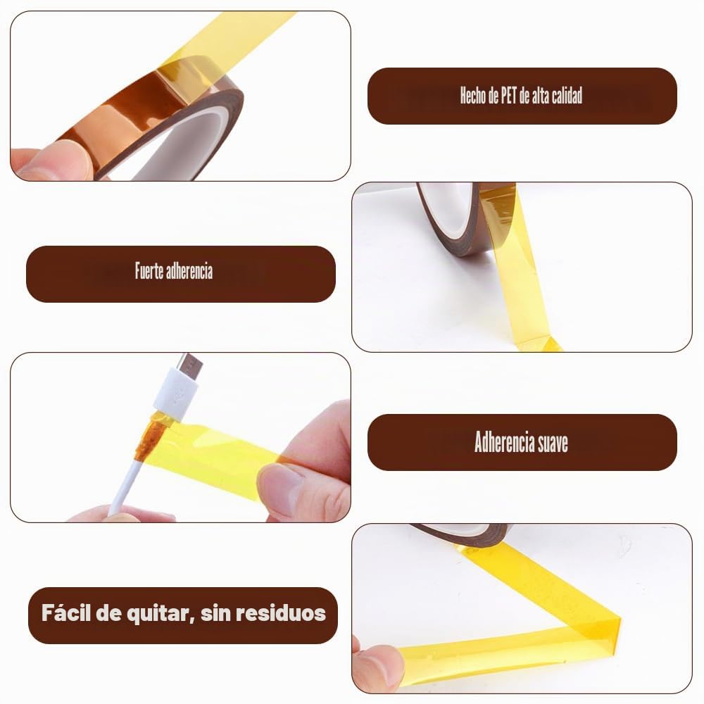 4 Rollos Cinta Termica Sublimacion,12mm x 33m Cinta Adhesiva de Poliimida,3D Cinta de Transferencia Térmica,Cinta Resistentes alta Temperatura al Calor,Para Enmascarar,Soldar,Sublimación (Marrón)