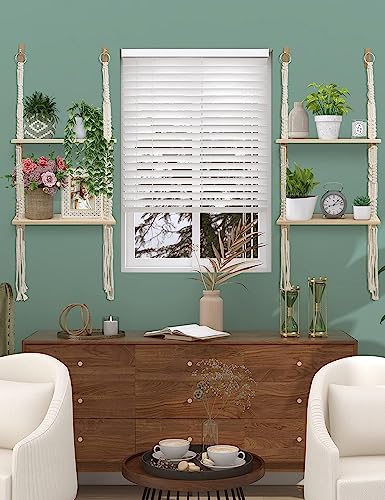 Sonefreiy Macrame Hanging Shelves 2 Tier, Natural Wood Farmhouse Window Plant Shelves Boho Wall Shelf With Hooks & Hardwares For Bedroom Bathroom Kitchen Living Room #TOP3