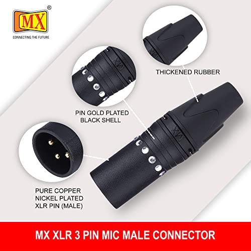Image of MX 3 Pin XLR connector Microphone Connector pin Pure Copper Nickel Plated Pins1 for High Conductivity microphone cable connector PERENT (3 PIN CRYSTAL DESIGN, Pack of 1, Male Connector)