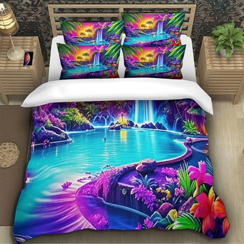 Parure de lit cascade imprimée 3D en microfibre King d'exception - 4