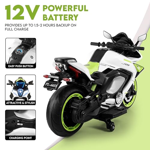 Image of BabyGo Kids Electric Ride-On Motorcycle Big Bikes | 12V Battery Operated Bike with, LED Lights & Music | Rechargeable Bike for Boys & Girls Ages 1-8 Years | 35kg Capacity | Large R9 Bike for Kids