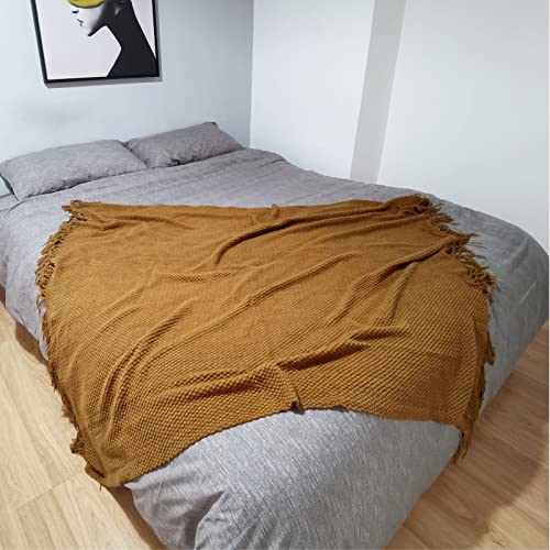 Lomao Knitted Throw Blanket With Tassels Bubble Textured Soft Blanket Lightweight Warm Throws For Couch Cover Home Decor (Khaki, 50X60) #TOP5