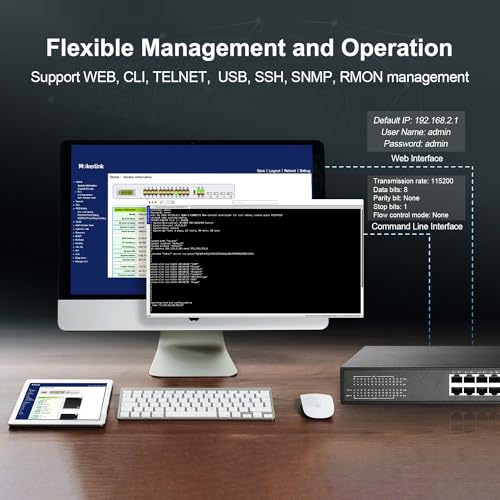 Image of MokerLink 24 Port Gigabit PoE Managed Switch with 4 x 10G SFP+ Uplink, 1 Console Port, 1 USB Port, L3 Smart Managed, Rackmount, DHCP QoS Vlan IGMP and Static Routing