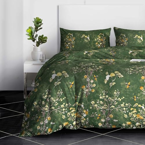 RAYBedding 3PCS Duvet Set 100% Egyptian Cotton Super King Bed Set 400 Thread Count Floral Printed Forest Bloom Duvet Cover with Pillow Cases 2 Pack