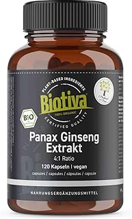 Anuncio patrocinado: Biotiva Extracto de ginseng Bio 120 cápsulas - proporción 4:1 - alta dosis - vegano - Panax C. A. Mey...