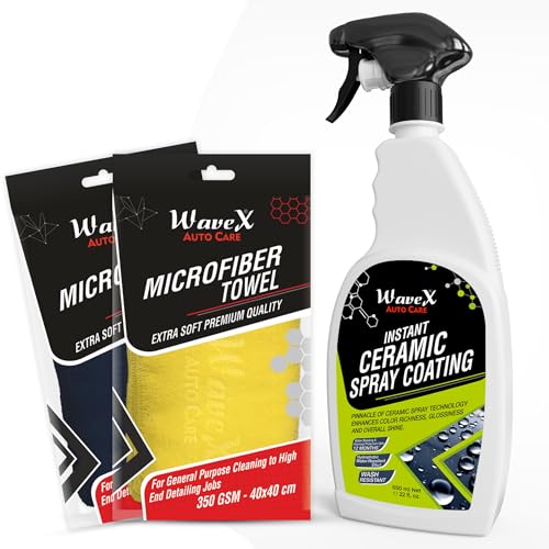 Wavex Instant Ceramic Coating for Car – 650ml with 2 Microfiber Cloths– Easy to Apply – Just Spray and Wipe – Super Hydrophobic, Extreme Gloss, Smoothness and Protects Paint