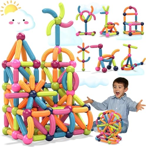 Image of Kids Craft Jumbo Size Magnetic Sticks Building Blocks for Kids Magnetic Toys for Boys Age 3+ Year Old Educational Stem Learning Magnet Stick with Balls Game Set (25 Pcs Magnetic Sticks-Ball)