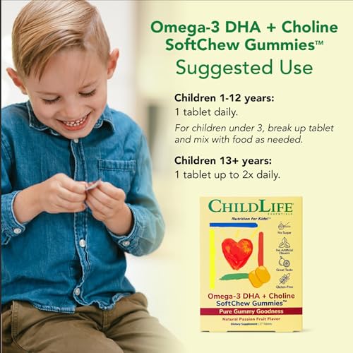 image for CHILDLIFE ESSENTIALS Omega-3 DHA + Choline SoftChew Gummies for Kids -