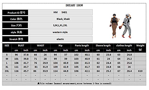 Lkous Women Two Piece Office Business Suits Plaid Print Cardigan Jacket + Loose Casual Trousers Blazer Sets Brown #TOP3
