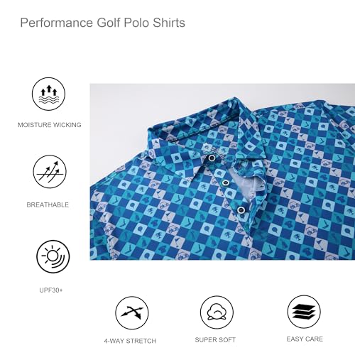 Alex Vando Mens Golf Shirt Moisture Wicking Quick-Dry Print Performance Polo Shirts for Men