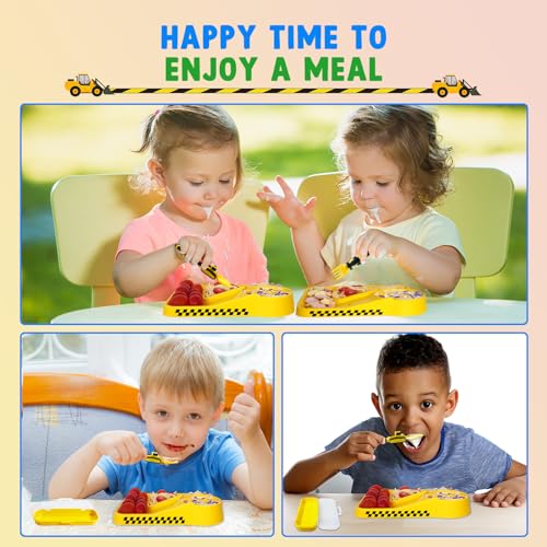 Construction Kinder Besteckset – Babybesteck – Geeignet für Kindergabel und Löffel – Bagger Besteck für Kinder, Tragbares Kleinkindbesteckset für 1-, 2-, 3-, 4-, 5-Jährige Kleinkinder – Gelb