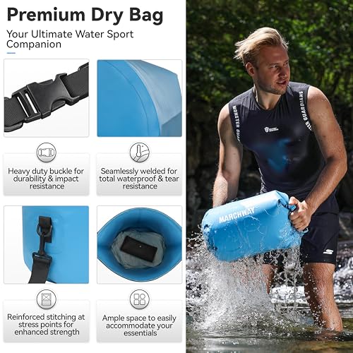 MARCHWAY Floating Waterproof Dry Bag Backpack 5L/10L/20L/30L/40L, Roll Top Sack Keeps Gear Dry for Kayaking, Rafting, Boating, Swimming, Camping, Hiking, Beach, Fishing (Light Blue, 20L)