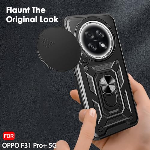 Image of TheGiftKart Tough Armor Bumper Back Cover Case for Oppo F31 Pro Plus 5G | KickStand & Ring Holder | 360 Degree Protection Back Cover Case for Oppo F31 Pro Plus (PC & TPU, Rotating Camera Cover, Black)