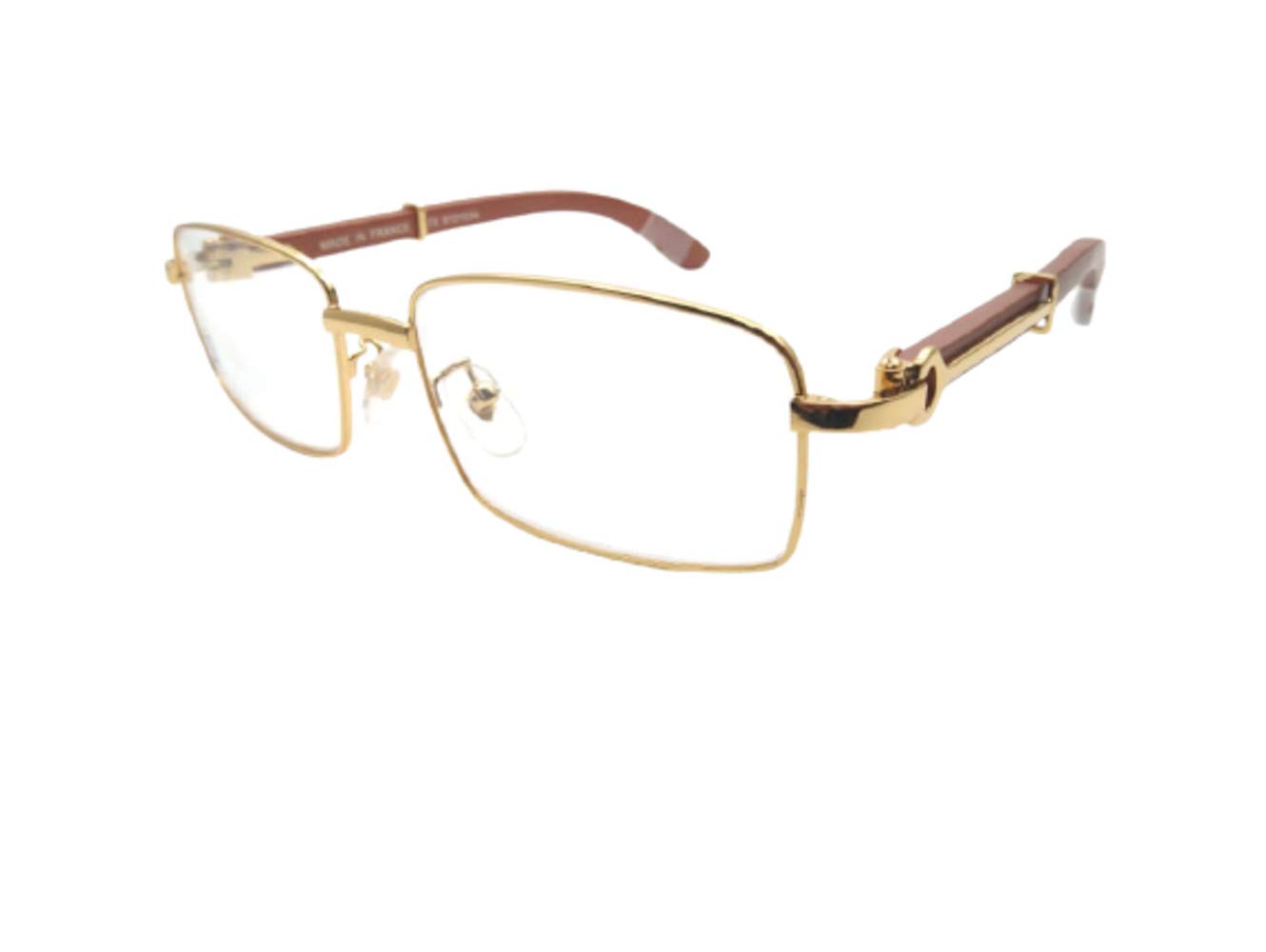 RSINCRSINC Full-Rim Wood Frame/Eyeglass/Spectacle, Optical, for Men and Women, Modern, Unisex, Business, Collage, Fashion, School, Ladies, Sports, Golden-Cart-Fullrim CART-2 A2