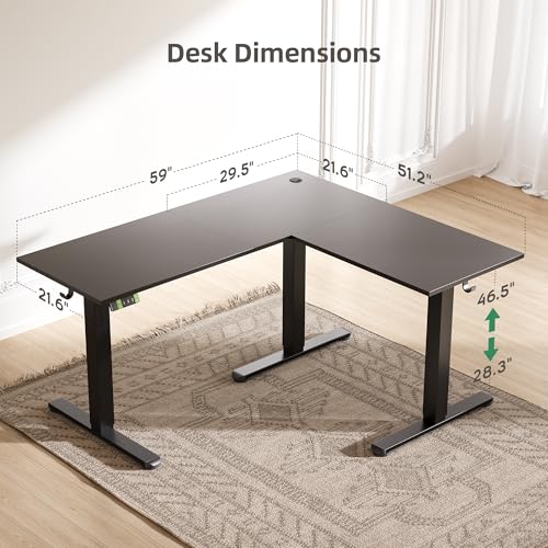 Image of Claiks Electric L-Shaped Standing Desk with Dual Motors, 59Inch Black