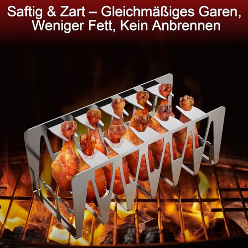 Delixike Spareribs Halter Grill, Hähnchenschenkel Halter, Grill Zubehör aus Edelstahl, Ganz einfach indirekt Grillen, Multifunktionsgrill für Männer und auch EIN gutes Geschenk (1er Set, Silber)