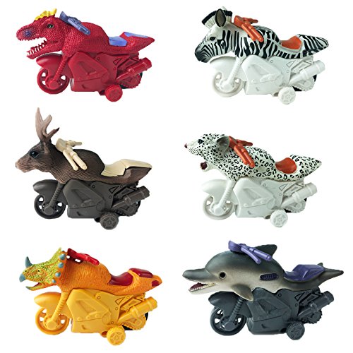 Huji Friction Powered Animal Toy Motorcycles for Kids, Party Favor Toys (6 Motorcycles)