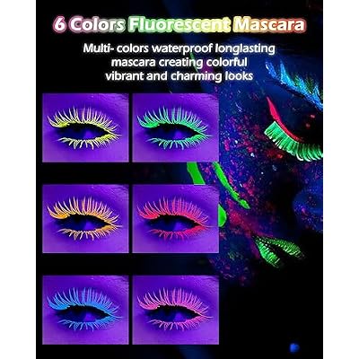 UV Glow Colored Mascara Volume and Length-3 Pcs Yellow Green Orange Longlasting Waterproof Mascara for Eyelashes, Fast Dry Curling Rimel de pestanas,for Women Halloween Party, Stage,Clubbing Makeup
