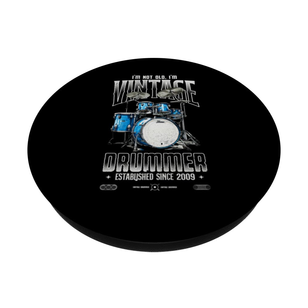 I'm Not Old I'm Vintage Retro 2009 Drummer PopSockets Swappable PopGrip, Black - Image 2