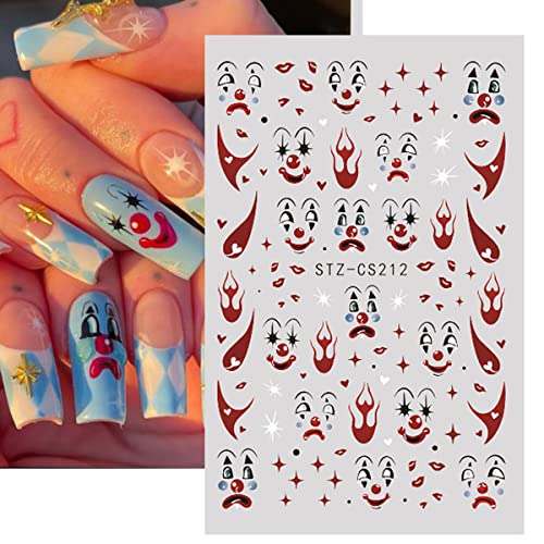 6 Sheets Ghost Face Nail Art Stickers 3D Self-Adhesive Acrylic Nail Supplies Goth Nail Decals Funny Ghost Clown Nail Design Stickers Horror Gothic Nail Stickers For Women Diy Manicure Tips Decoration #TOP2