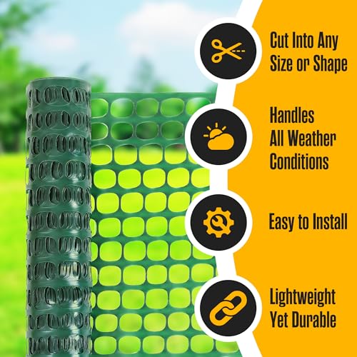 Image of Houseables Fencing, Temporary Fence, Snow Fence, 4x100' Feet, 10.55 lb /roll, Green Plastic Fencing, Deer Netting, Plastic Mesh Roll, Safety Netting, Construction, Yard, Garden, Chicken, Dogs, Backyard