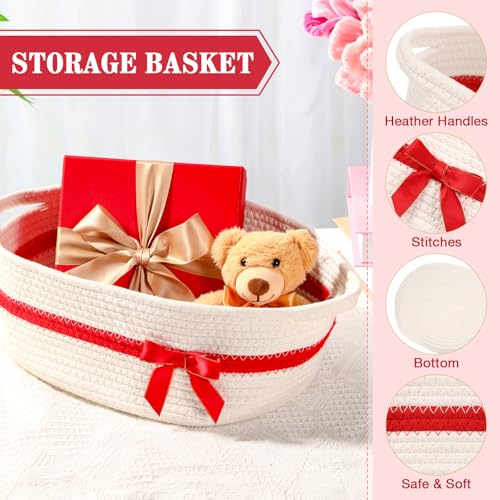 Image of Colingmill 1 Set Woven Basket for Gift Empty with Cellophane Wrap Set 14 x 10 x 5.5 Inch, Medium Decorative Gift Basket Empty to Fill, Cotton Rope Storage Box Decor (White Red)