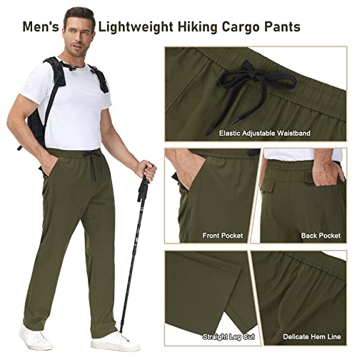 Puzeer Men's Hiking Cargo Pants ，Lightweight Stretch Casual Running Jogger ，Work Pants Outdoor Trousers With Pockets-2Xl Olive Green #TOP3