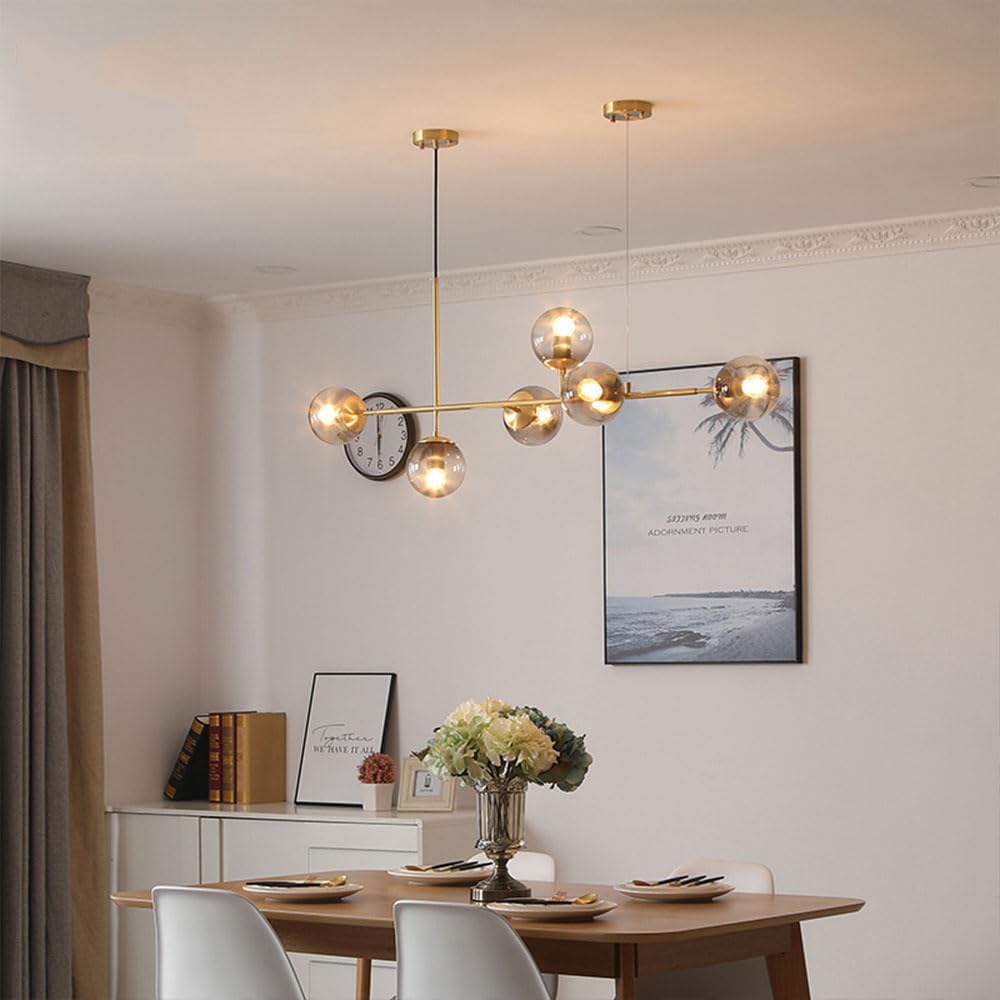 6 luci E27 Lampadario moderno Nord Europa Lampadario a sfera in vetro Industriale 51 pollici Lampada a sospensione a soffitto per soggiorno Sala da pranzo Decorazione artistica Ristorante