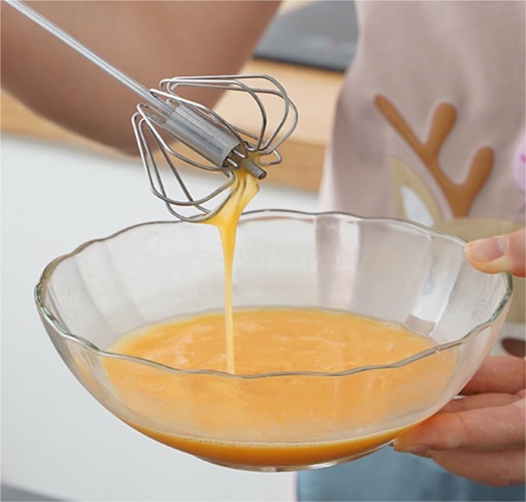 Batidor Varillas Cocina Batidor De Huevos Manual Semiautomático Pequeño For Hornear En Casa, Mezclador De Mano con Mango De Madera Barillas Batir Batidor De Huevo(6.5x32cm)