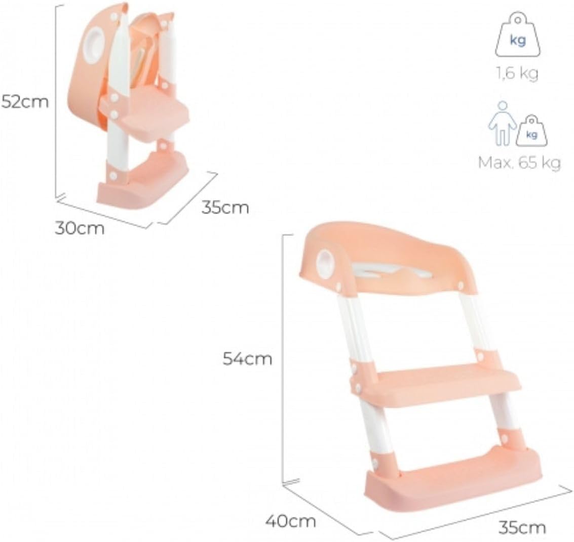 Diagram showing dimensions of the Mobiclinic Lala Potty Training Toilet Seat, including height, width, and depth.