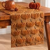 Tischläufer Herbst, 33*183cm Weich Plüsch Samt Faux Pelz Jacquard Caramel Kürbisse Tischläufer, Herbstdekoration für Herbst Küche