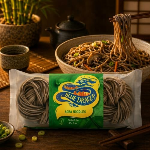 Image of Blue Dragon Soba Noodles 200g | 4 Noodle Nests | Authentic Japanese Style Buckwheat Noodles | Perfect for Stir Fries, Soups & Salads | Vegan | Imported from Thailand